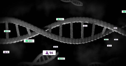Futuristic dna strand visualizing digital data tags