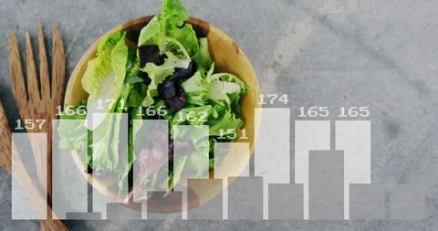 Wooden Bowl Salad with Overlaid Data Analytics