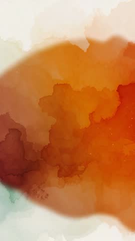 Emerging orange watercolor blotch expanding across textured paper vertical video loop