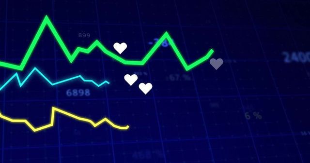Colorful Financial Chart with Heart Icons on Blue Background