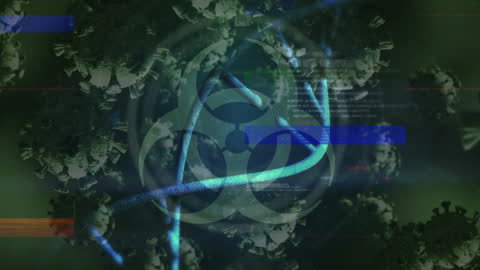 Digital Virus Concept with Biohazard Symbol and DNA Strands