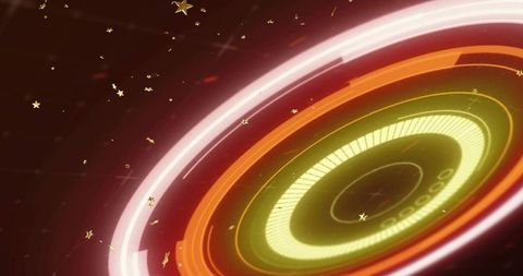 Futuristic neon hud rings with pulsing concentric interface and golden star particles