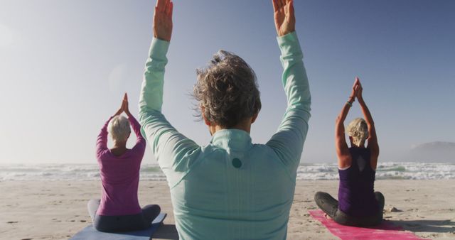 Senior Women Practicing Yoga on Beach - Download Free Stock Images Pikwizard.com