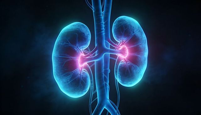 Translucent 3D Visualization of Bilateral Kidneys with Highlighted Renal Hilum and Vessels