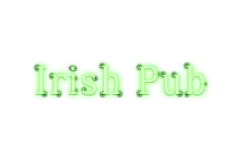 Glowing neon irish pub text on transparent background
