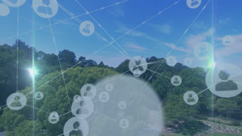 Digital Network Overlay on Natural Landscape Background