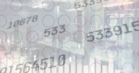 Abstract financial data over modern office interior