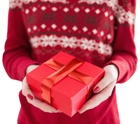Hands Holding Red Gift Box on Transparent Background Celebrating Christmas