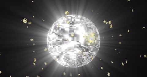 Golden Snowflakes with Glowing Disco Ball on Dark Background - Download Free Stock Images Pikwizard.com