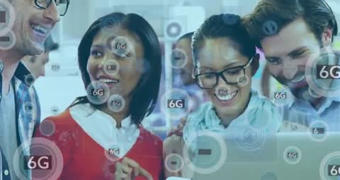 Tech Team Collaborating with Advanced 6G Interfaces