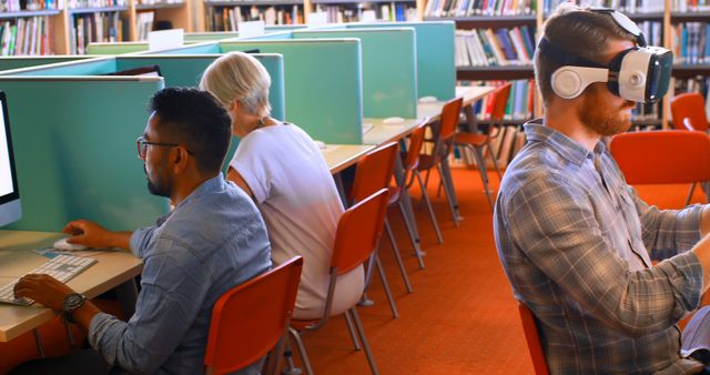 Modern Library with People Using Technology for Learning - Download Free Stock Images Pikwizard.com