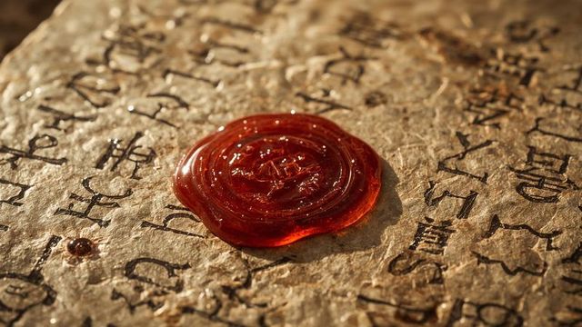 Antique red wax seal on aged parchment