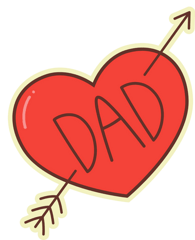 Transparent Red Heart Icon with Dad Label and Piercing Arrow