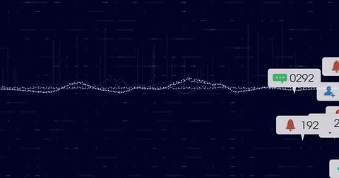 Dark Tech Waveform with Notification Bubbles for Dashboard Analytics