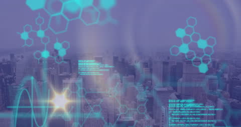 Digital Data Overlay on Urban Cityscape: Futuristic Business Technology