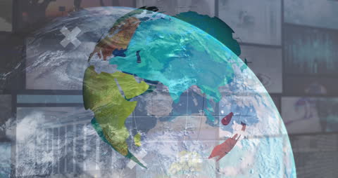 Digital Data Streams Overlaying Global Earth Sphere