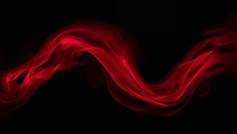 Flowing Crimson Silk Wave with Sheer Smoke Texture on Black Backdrop, Abstract Motion Art