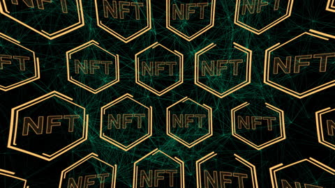 Blockchain NFT Symbols with Digital Patterns Background