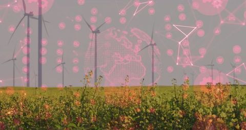 Wind Turbines With Digital Overlay Indicating Sustainable Technology