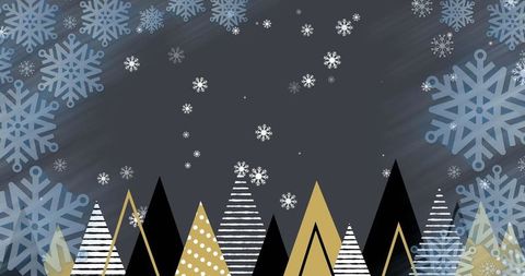 Abstract Winter Wonderland with Snowflakes and Trees