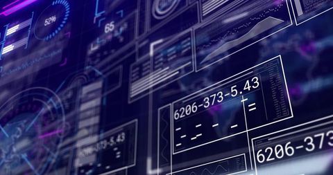 Futuristic Holographic Data Dashboard with Floating HUD Panels and Neon Tech Interface