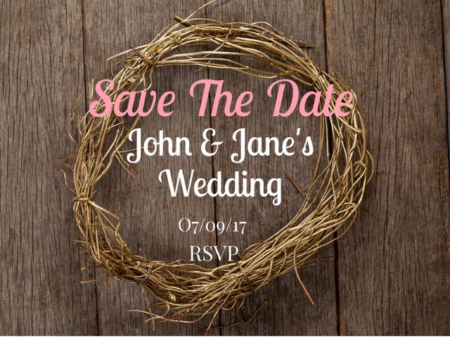 Rustic Wedding Save the Date with Wreath Border on Wood - Download Free Stock Templates Pikwizard.com