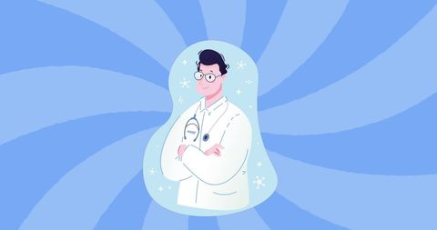 Illustration of Confident Male Doctor with Stethoscope on Blue Spiral Background - Download Free Stock Images Pikwizard.com