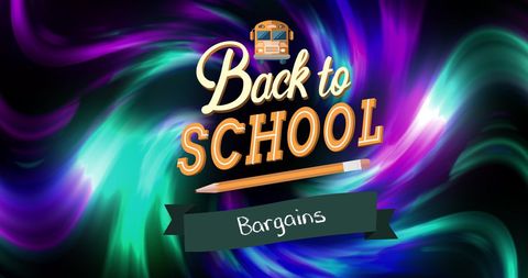 Vibrant Back to School Sale Advertisement on Swirling Background