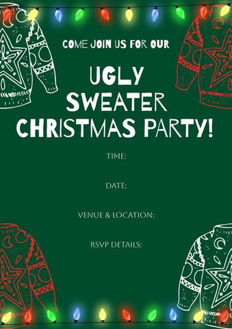 Ugly Sweater Christmas Party Invitation Template - Download Free Stock Templates Pikwizard.com