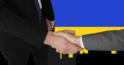 Businessmen Handshake with Ukraine Flag and City Backdrop - Download Free Stock Images Pikwizard.com