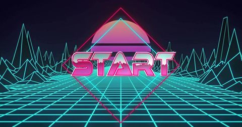 Futuristic Neon Start Graphic with Cyber Wireframe Grid