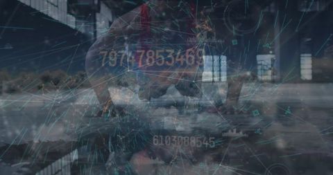 Digital Data Overlay on Athlete Doing Push Ups in Industrial Space - Download Free Stock Images Pikwizard.com