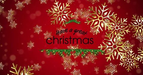 Elegant Christmas Greeting Card with Gold Snowflakes and Foliage