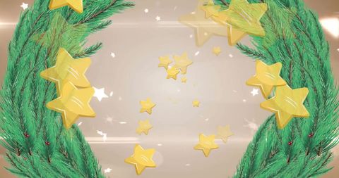 Golden Stars Enhancing Green Christmas Wreath