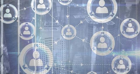 Innovative Networking: Digital Connectivity with Urban Skyline Backdrop