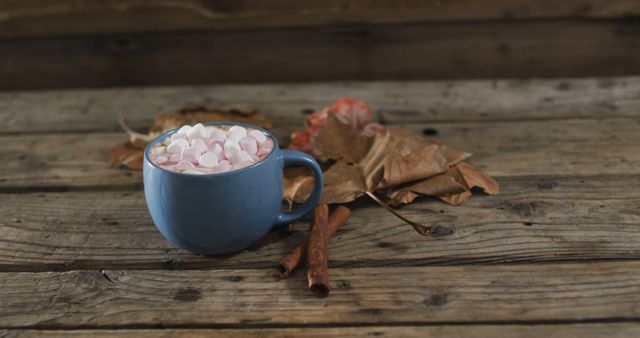 Warm Cozy Cup of Hot Chocolate with Marshmallows on Rustic Wooden Table - Download Free Stock Images Pikwizard.com