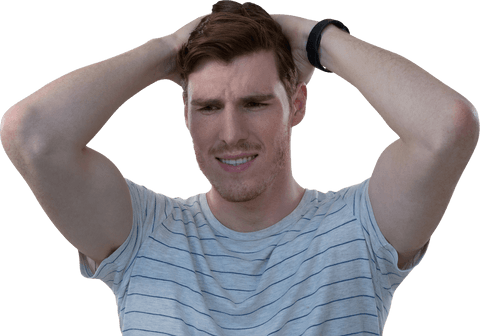 Stressed Caucasian Man with Hands on Head on Transparent Background - Download Free Stock Videos Pikwizard.com