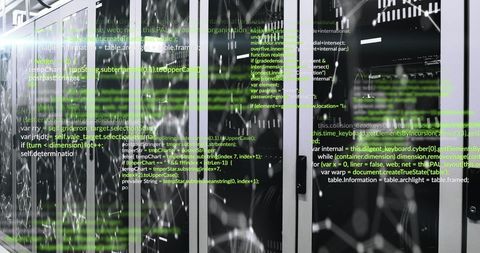 Connected Data Systems with Flowing Code Strings in High-Tech Server Room - Download Free Stock Images Pikwizard.com