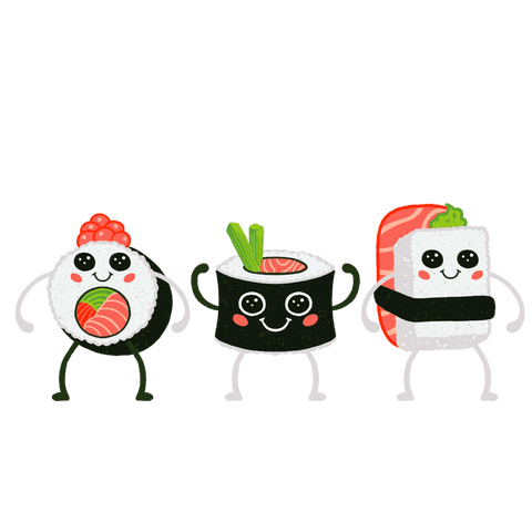 cute cartoon sushi characters on transparent background - Download Free Stock Videos Pikwizard.com