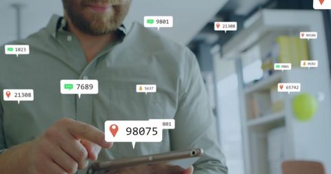 Businessman Navigating Virtual Data with Digital Tablet