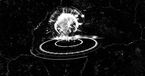 Futuristic Holographic Earth with Digital Rings in Grunge Interface