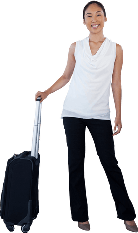 smiling businesswoman traveling with luggage transparent png - Download Free Stock Videos Pikwizard.com