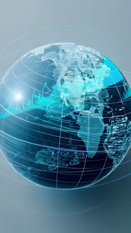 Rotating wireframe globe revealing sweeping teal data band for vertical tech visuals