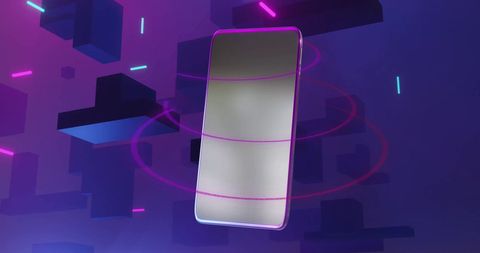 futuristic smartphone with neon and abstract shapes for digital finance - Download Free Stock Images Pikwizard.com