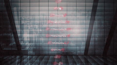 Futuristic Digital DNA Strand Over Urban Cityscape Horizon