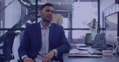 Focused Business Man in Stylish Office with Networking Graphics - Download Free Stock Images Pikwizard.com