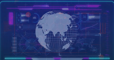 Digital Interface Display With Globe and Data Charts