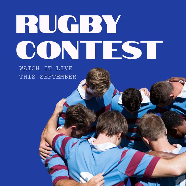 Diverse Male Rugby Team Huddling with Contest Promotion - Download Free Stock Templates Pikwizard.com