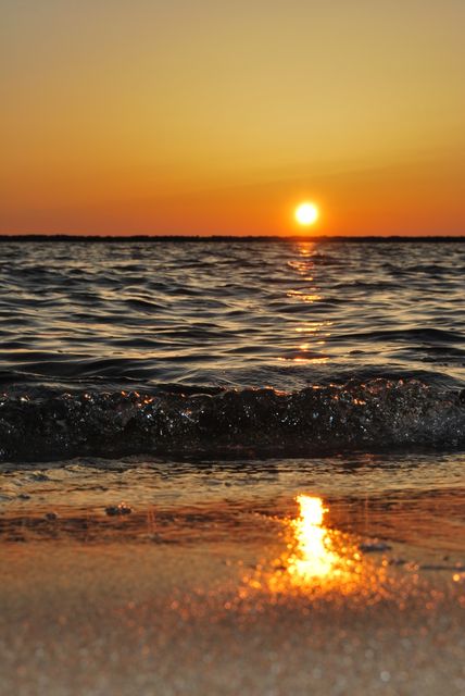 Golden Sunset Over Peaceful Ocean Waves at the Beach - Download Free Stock Photos Pikwizard.com