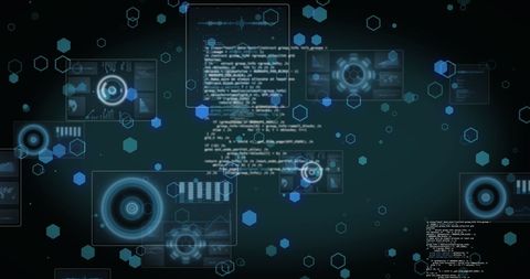 Futuristic Data Processing and Code Overlay on Black Background - Download Free Stock Images Pikwizard.com